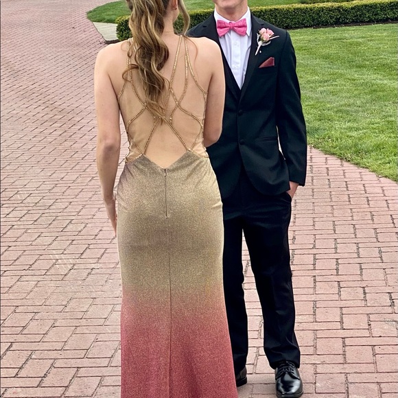 Gold and fuchsia ombré prom dress sz 2 - Picture 3 of 4